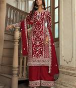 Maroon Soft Net Embroidered Designer Salwar Kameez
