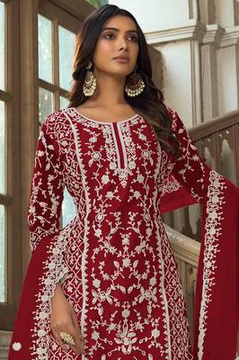 Maroon Soft Net Embroidered Salwar Kameez 2