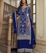 Navy Blue Soft Net Embroidered Designer Salwar Kameez