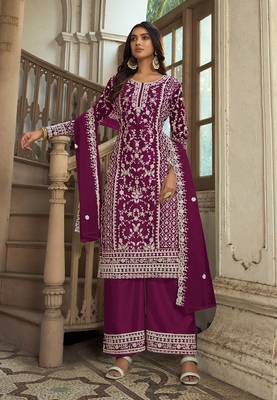 Purple Soft Net Embroidered Salwar Kameez 1