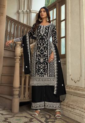 Black Soft Net Embroidered Salwar Kameez 1