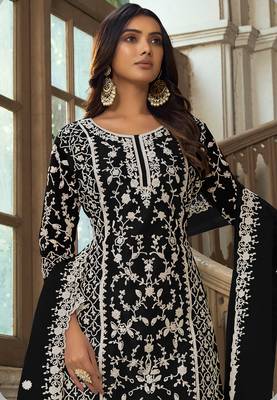 Black Soft Net Embroidered Salwar Kameez 2