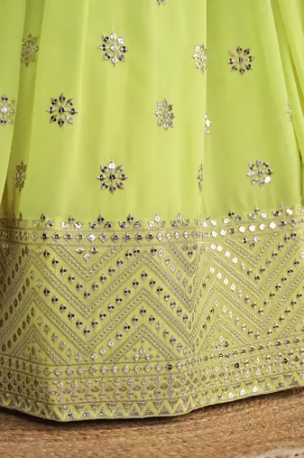 NEON SEQUINS & ZARI EMBROIDERED GEORGETTE DESIGNER BRIDAL WEDDING & PARTY WEAR FESTIVAL SEMI STITCHED LEHENGA