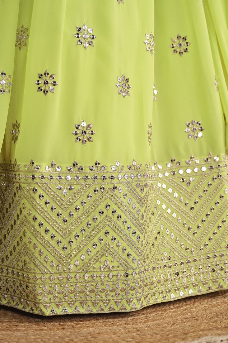NEON SEQUINS & ZARI EMBROIDERED GEORGETTE DESIGNER BRIDAL WEDDING & PARTY WEAR FESTIVAL SEMI STITCHED LEHENGA