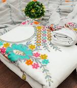 women white georgette sequin & floral pattern multicolor thread work kurta bottom dupatta set dress material