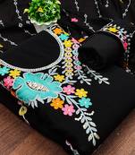 Leeza store women black georgette sequin & floral pattern multicolor thread work kurta bottom dupatta set dress material