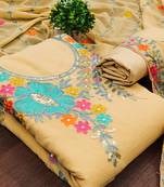 women beige georgette sequin & floral pattern multicolor thread work kurta bottom dupatta set dress material