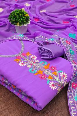 women georgette sequin & traditional pattern multicolor thread work kurta bottom dupatta set dress material 1