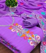 Leeza store women georgette sequin & traditional pattern multicolor thread work kurta bottom dupatta set dress material