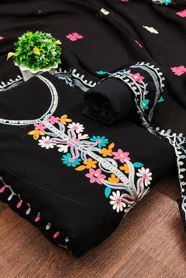 Black Georgette Multicolor Floral Printed Salwar Suit Dress Material 1