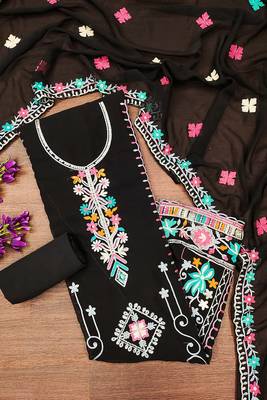 Black Georgette Multicolor Floral Printed Salwar Suit Dress Material 2