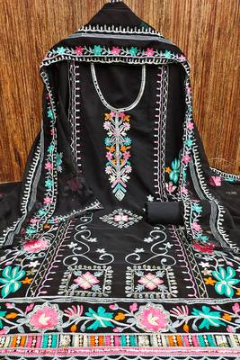 Black Georgette Multicolor Floral Printed Salwar Suit Dress Material 3