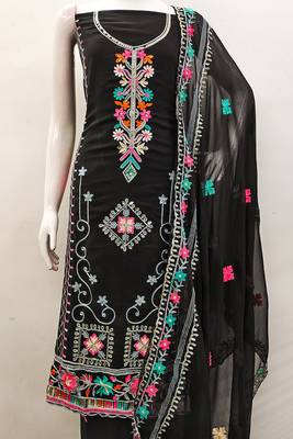 Black Georgette Multicolor Floral Printed Salwar Suit Dress Material 4