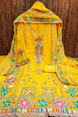 women georgette sequin & traditional pattern multicolor thread work kurta bottom dupatta set dress material 3
