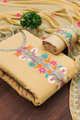 women georgette sequin & traditional pattern multicolor thread work kurta bottom dupatta set dress material 1