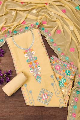 women georgette sequin & traditional pattern multicolor thread work kurta bottom dupatta set dress material 2