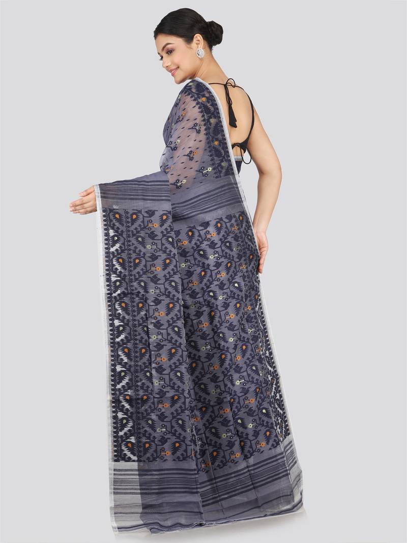 Pinkloom Women'S Black Hand_Woven Soft Cotton Jamdani-Sarees Without Blouse Piece