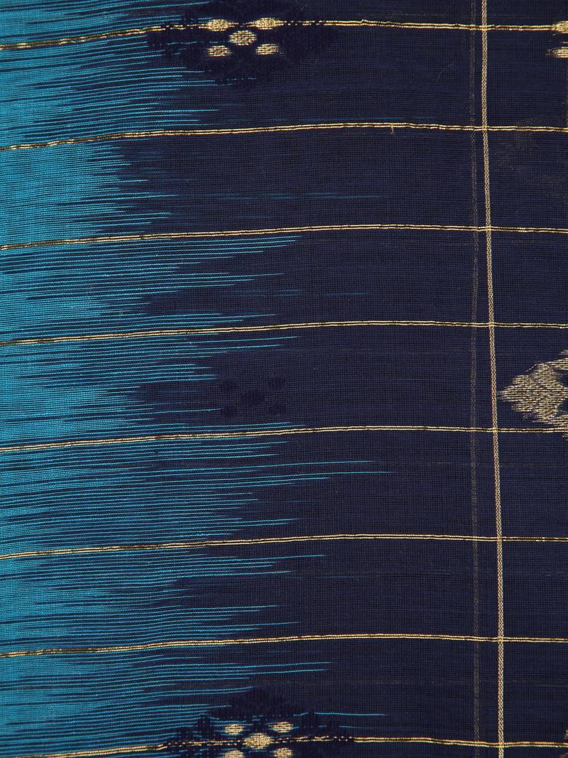 PinkLoom Women's  Blue Hand_Woven Cotton-Silk-Sarees With Unstitched Blouse Piece