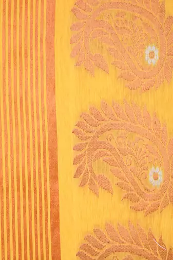 PinkLoom Women's  Yellow Hand_Woven Cotton-Silk-Sarees With Unstitched Blouse Piece