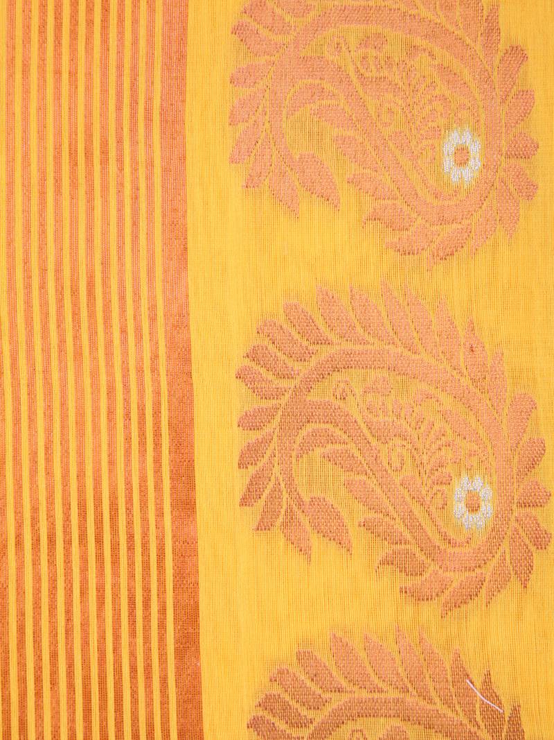 PinkLoom Women's  Yellow Hand_Woven Cotton-Silk-Sarees With Unstitched Blouse Piece