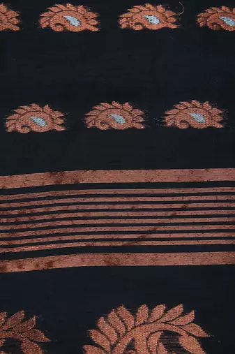 PinkLoom Women's  Black Hand_Woven Cotton-Silk-Sarees With Unstitched Blouse Piece