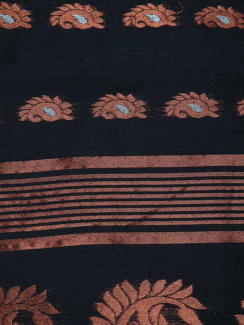 PinkLoom Women's  Black Hand_Woven Cotton-Silk-Sarees With Unstitched Blouse Piece