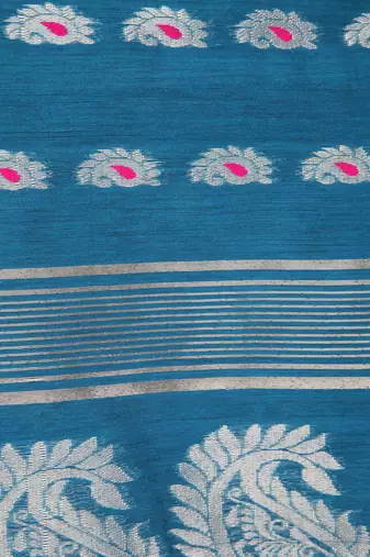 PinkLoom Women's  Blue Hand_Woven Cotton-Silk-Sarees With Unstitched Blouse Piece