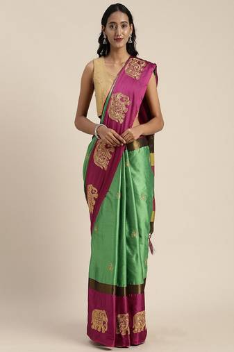 Serona fabrics women's cotton silk embroidery work saree with blouse