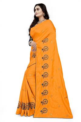 Serona fabrics women's sana silk thread embroidery work saree with blouse 2
