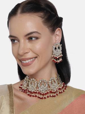 Laida gold-plated and red handcrafted kundan studded jewellery set 1