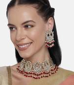 Laida gold-plated and red handcrafted kundan studded jewellery set
