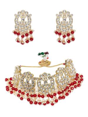 Laida gold-plated and red handcrafted kundan studded jewellery set 2