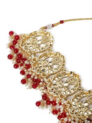 Laida gold-plated and red handcrafted kundan studded jewellery set 4