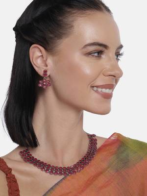 Laida pink silver-plated oxidized handcrafted layered jewellery set 1