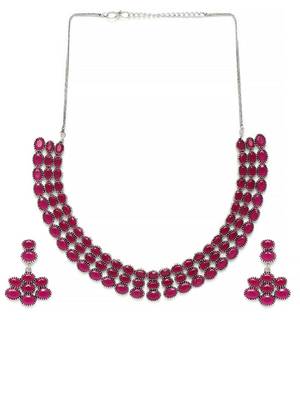 Laida pink silver-plated oxidized handcrafted layered jewellery set 2