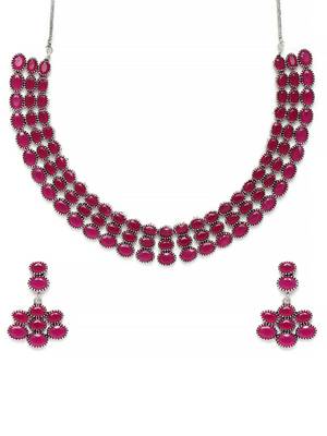 Laida pink silver-plated oxidized handcrafted layered jewellery set 3