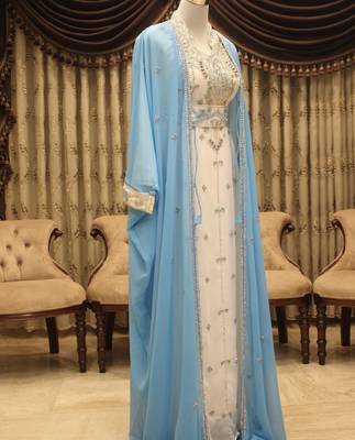 Grand Sky-Blue Kaftan Dress with Silver Stone Work | Party & Wedding Wear 2