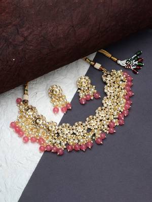 Laida 24k rose gold-plated kundan studded & beaded jewellery set 1