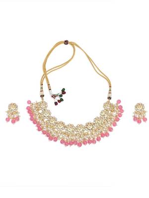 Laida 24k rose gold-plated kundan studded & beaded jewellery set 3