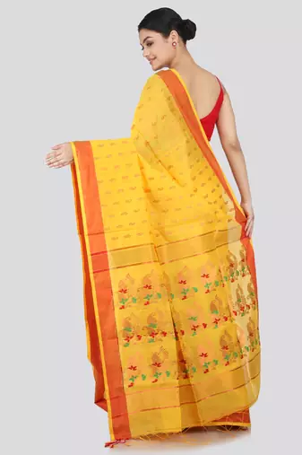 PinkLoom Women's  Yellow Hand_Woven Cotton-Silk-Sarees With Unstitched Blouse Piece