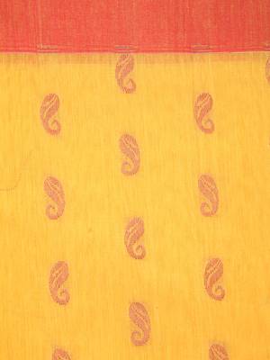 PinkLoom Women's  Yellow Hand_Woven Cotton-Silk-Sarees With Unstitched Blouse Piece 4