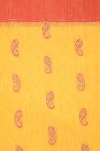 PinkLoom Women's  Yellow Hand_Woven Cotton-Silk-Sarees With Unstitched Blouse Piece