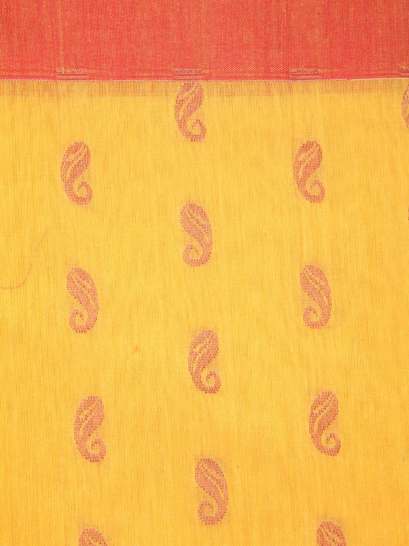PinkLoom Women's  Yellow Hand_Woven Cotton-Silk-Sarees With Unstitched Blouse Piece