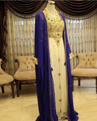 Royal Blue and White Georgette Zari Work Kaftan 1