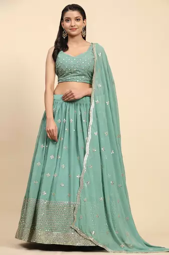 Green Embroidered work Faux Georgette Fabric wedding Lehenga Choli with Dupatta.