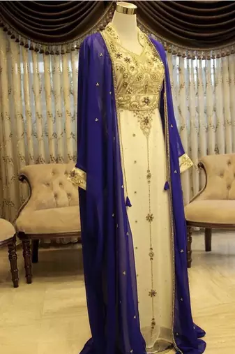 Royal Blue and White Georgette Zari Work Kaftan