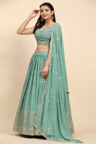 Green Embroidered work Faux Georgette Fabric wedding Lehenga Choli with Dupatta.