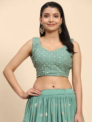 Green Embroidered work Faux Georgette Fabric wedding Lehenga Choli with Dupatta. 6