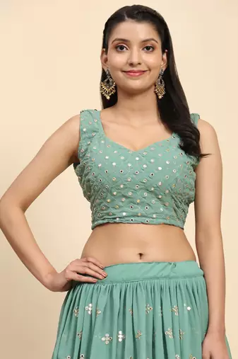 Green Embroidered work Faux Georgette Fabric wedding Lehenga Choli with Dupatta.