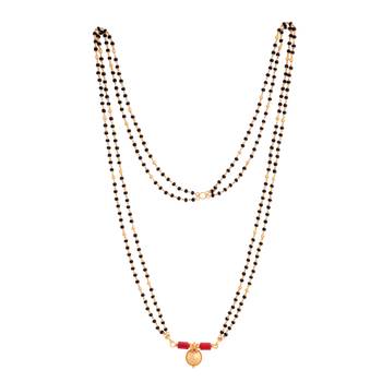 Black beads with caps mangalsutra 30" LONG double line(7+1) one gram gold 3